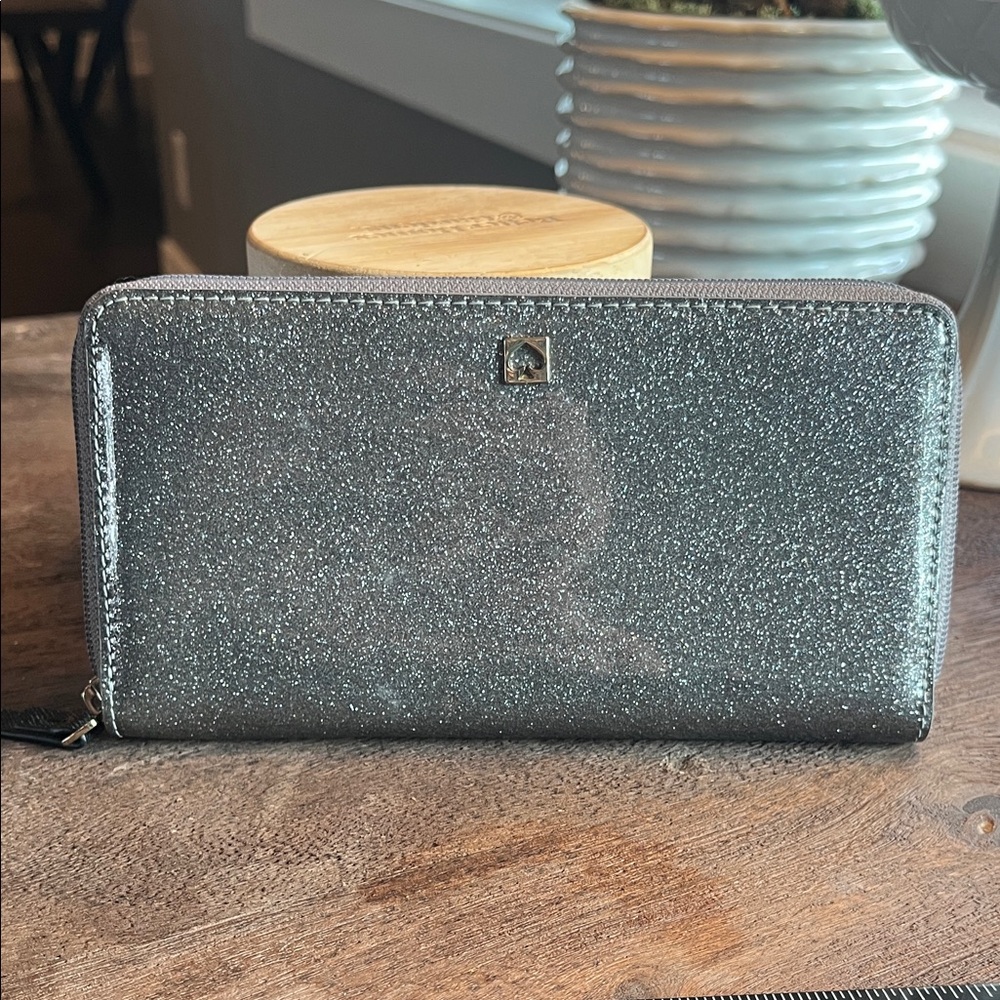 Kate Spade Sparkly Silver Zip Long Wallet